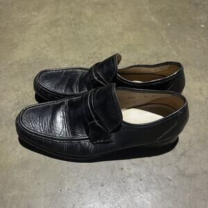 Vintage 80s Black Leather Penny Loafers 9.5